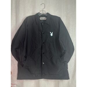 Playboy‎ x PacSun Coaches Jacket Bunny Logo Snap Front Black Lightweight